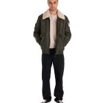 Мужская кожанка авиатор с меховым воротником — хаки