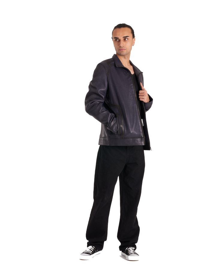 Мужская кожанка тёмно-синяя — натуральная кожа, стиль casual — изображение 5