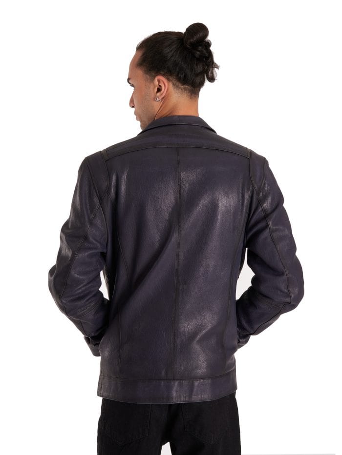 Мужская кожанка тёмно-синяя — натуральная кожа, стиль casual — изображение 8