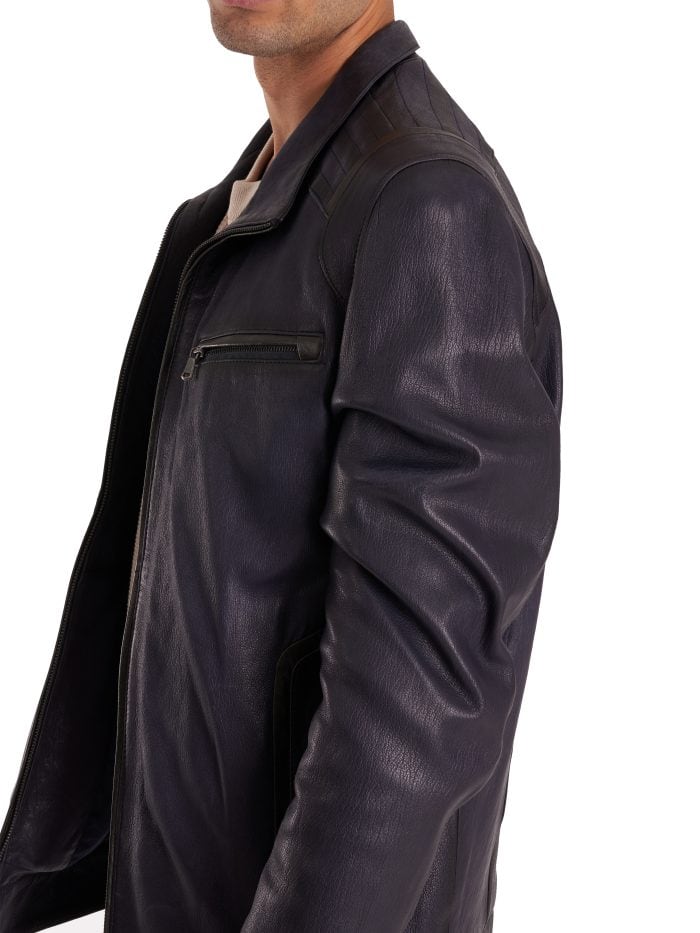 Мужская кожанка тёмно-синяя — натуральная кожа, стиль casual — изображение 7