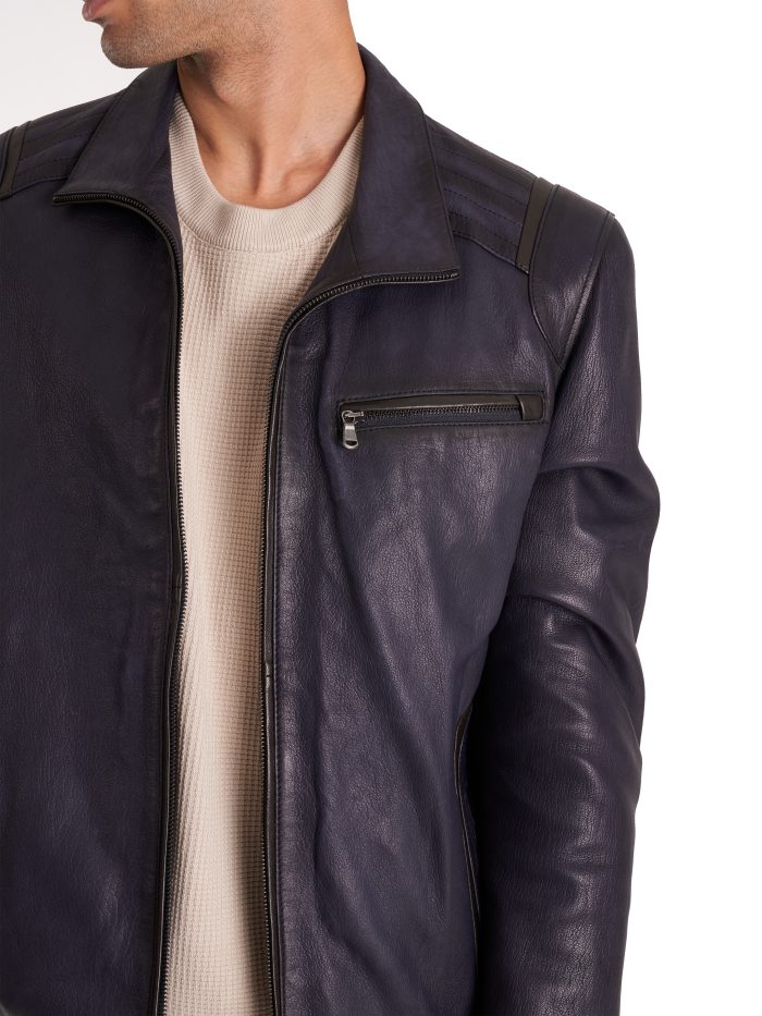 Мужская кожанка тёмно-синяя — натуральная кожа, стиль casual — изображение 4