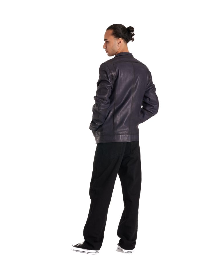 Мужская кожанка тёмно-синяя — натуральная кожа, стиль casual — изображение 2