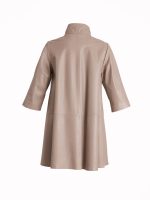 Кожаное пальто-френч А-силуэта с пуговицами — изображение 3