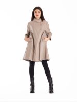 Кожаное пальто-френч А-силуэта с пуговицами