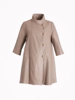 Кожаное пальто-френч А-силуэта с пуговицами — изображение 4